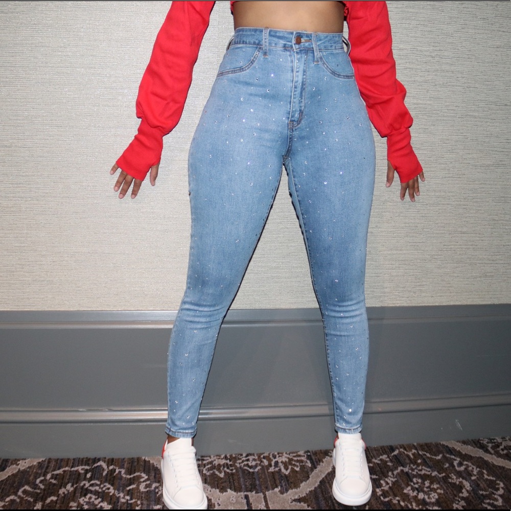 All over rhinestone jeans